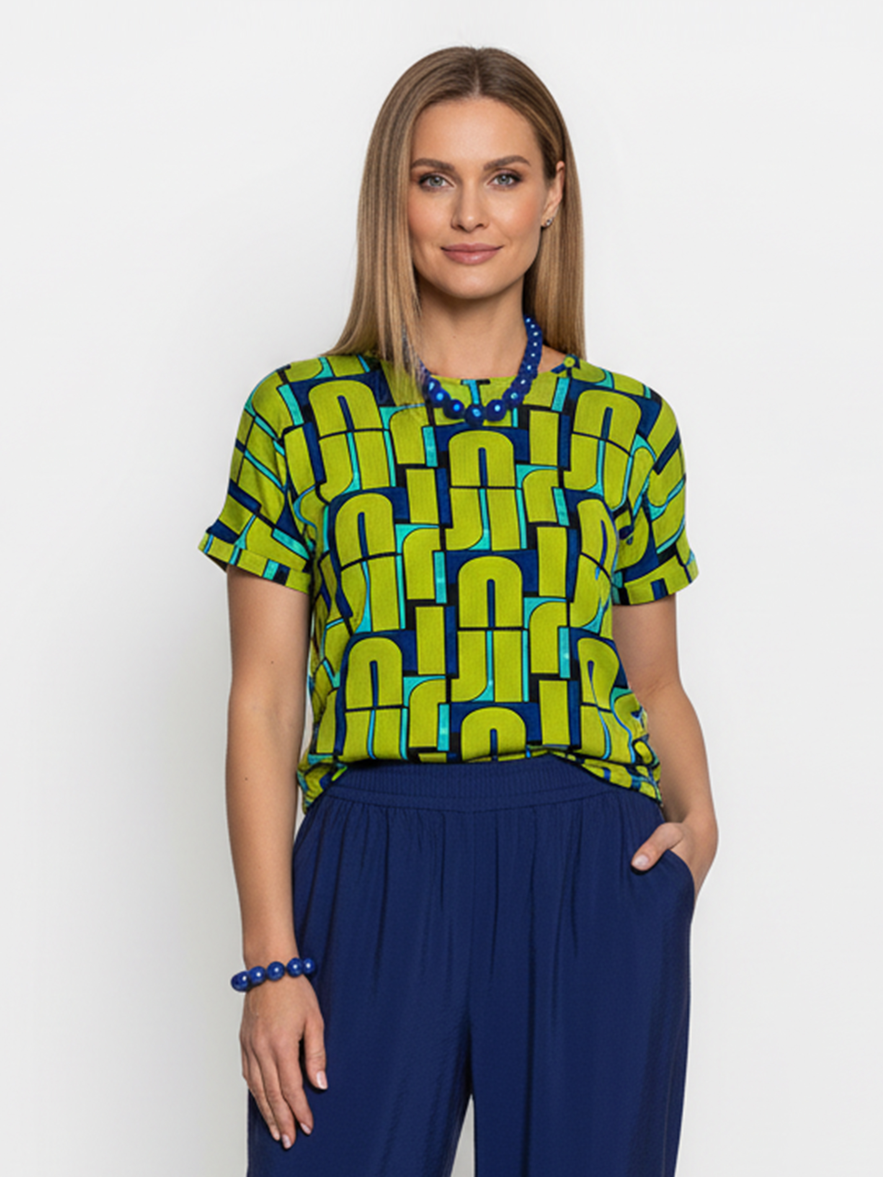 Bluzka kimono w abstrakcyjny wzór zielona 5181