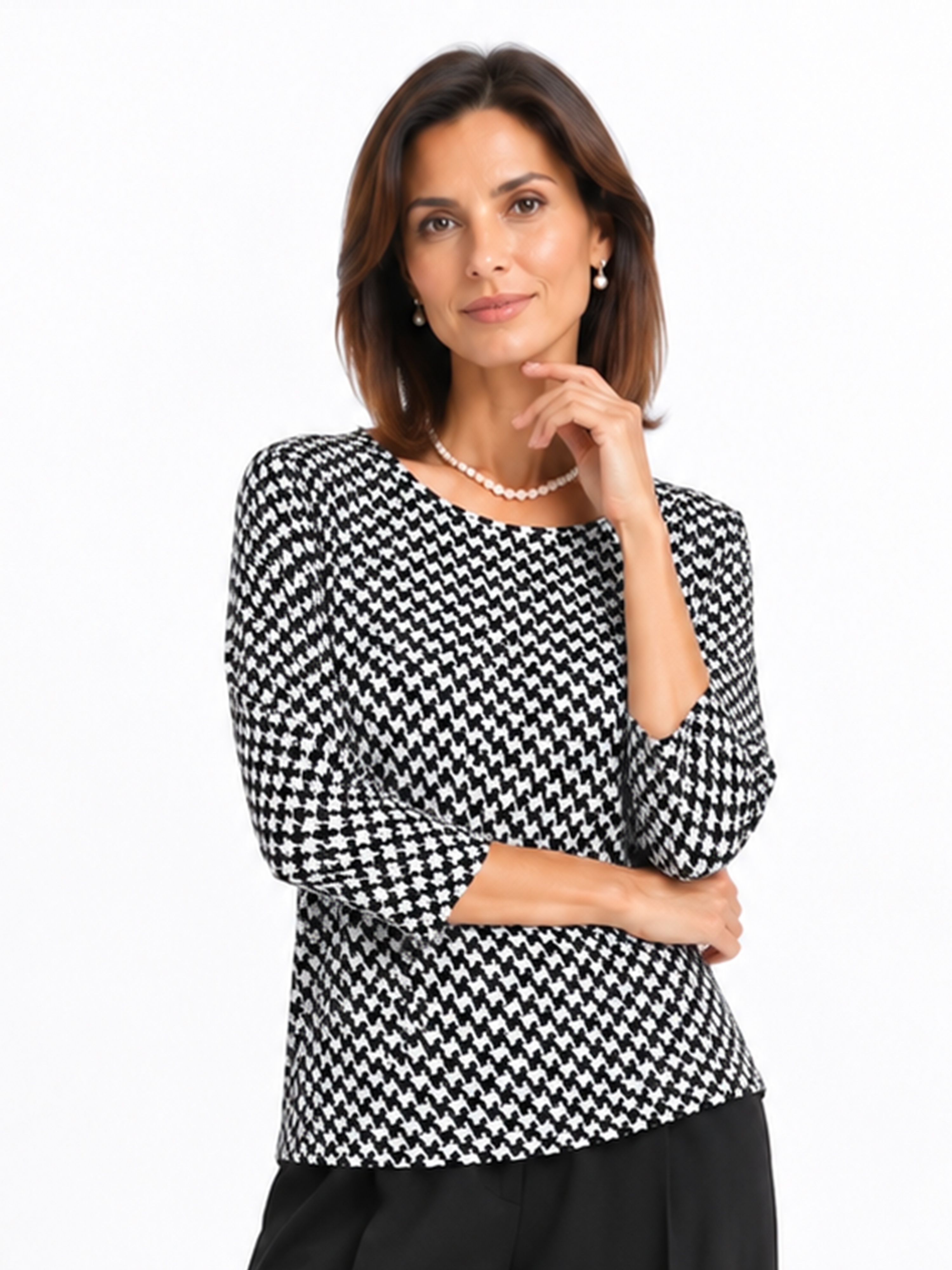 Bluzka kimono w pepitkę czarno-biała 6070
